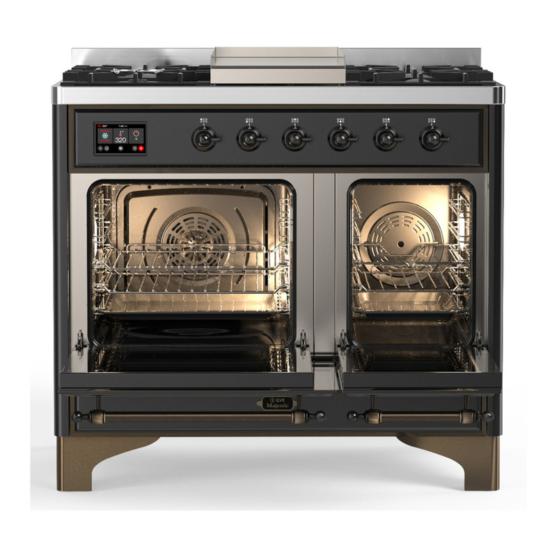 Majestic III Series 40 Inch Dual Fuel Range with 6 Sealed Burners, Griddle, in White (Natural Gas, Copper Trim), Natural Gas