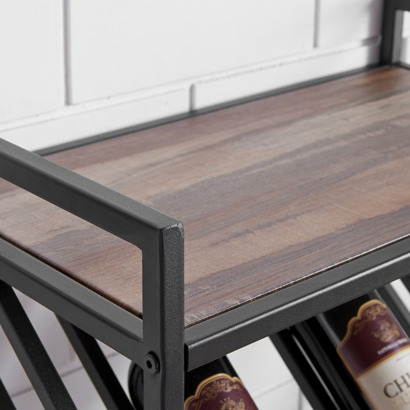 Industrial Wall Mount Metal Wine Rack with Distressed Wood Shelf