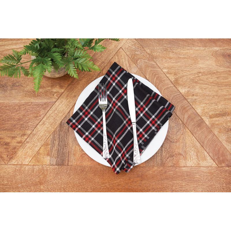 Happy Poinsettia Plaid Woven Cotton Napkin