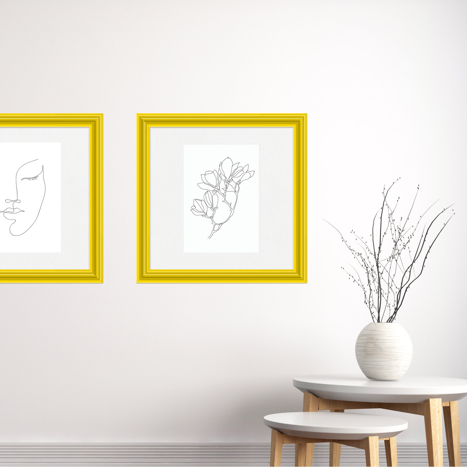 Lilli Wood Beveled Picture Frame with Mat, 12" x 18", 18" x 24", Yellow
