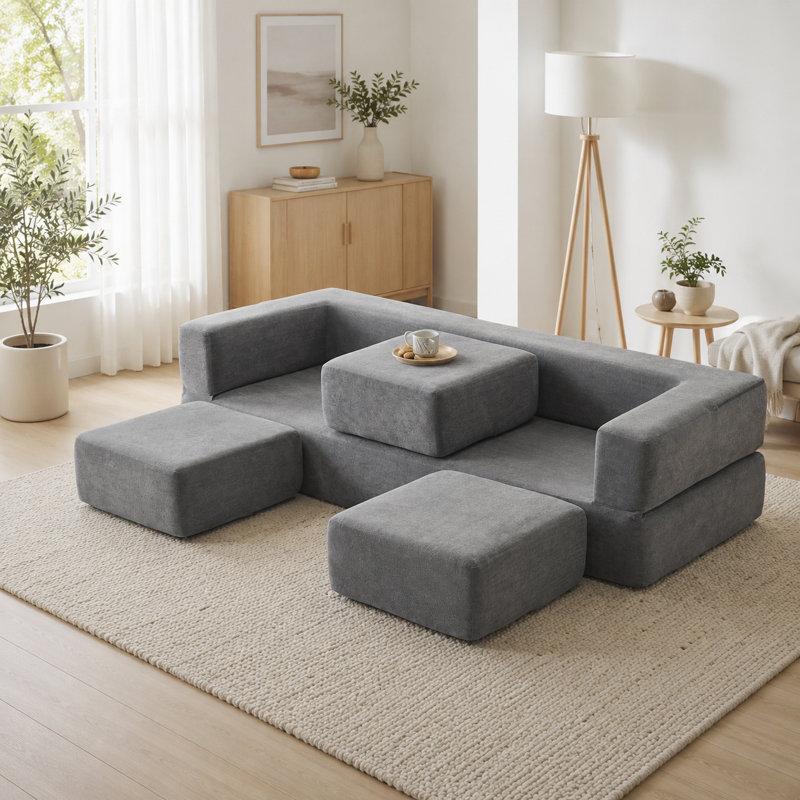 Canapé de plancher modulaire à double usage moderne et minimaliste pour des studios compacts et des chambres d'amis, Grey