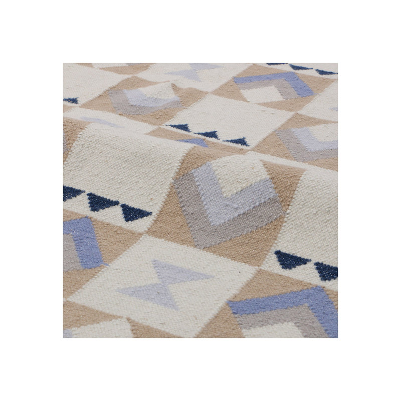 Tapis ivoire / beige / bleu en laine tissé à la main clé en main, Tapis de couloir 2 pi 6 po x 7 pi