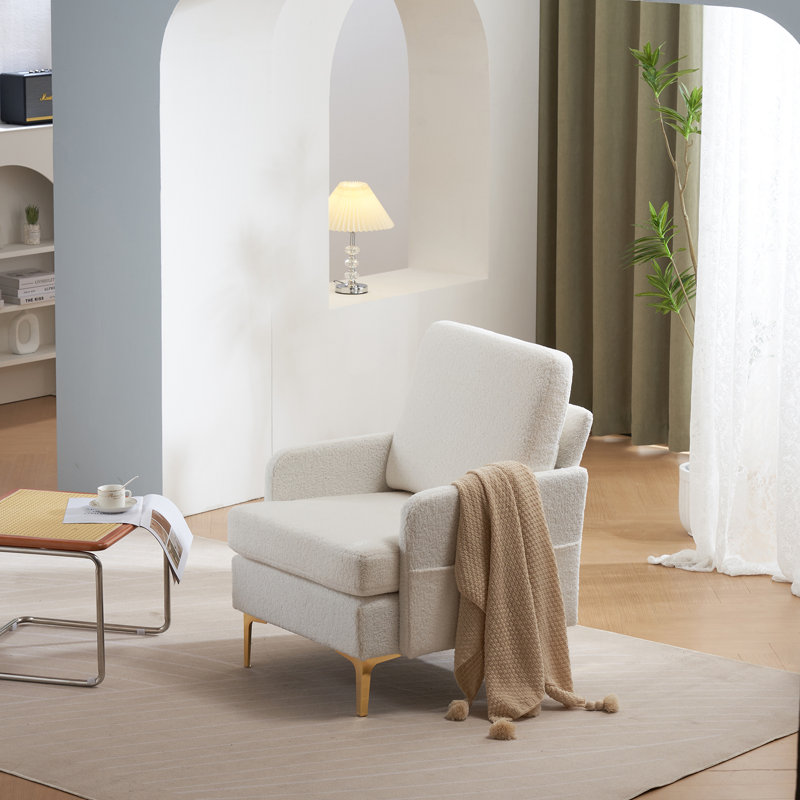 Upholstered Accent Chair, Off-White Cotton