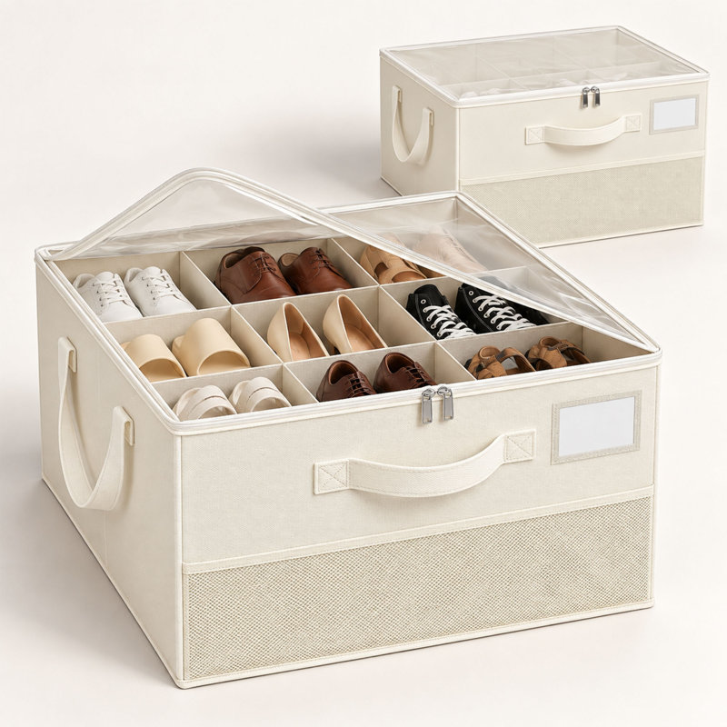 Lot de 2 organisateurs de rangement de chaussures pliables avec séparateurs ajustables et couvercles transparents