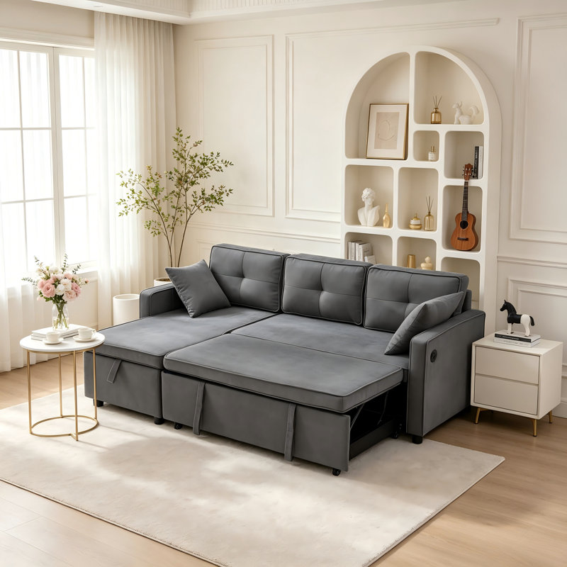 3 Seater Linen Sofa & Chaise, Gray