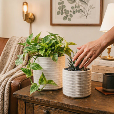 Ensemble de 2 pots de fleurs en céramique blanche texturée
