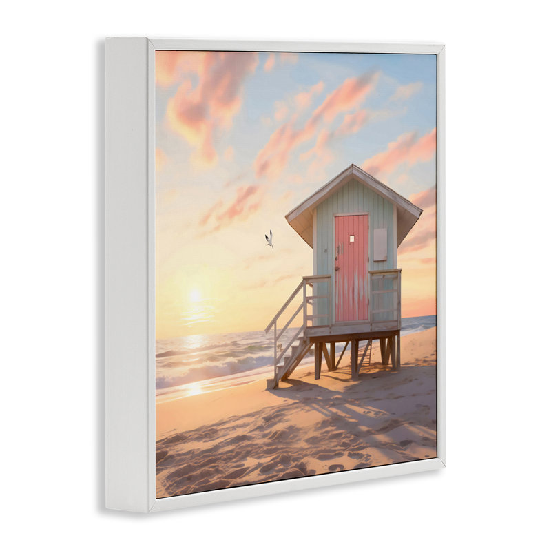 Giclée rose encadrée, signée LSR Design Studio, H 17 po x l 17 po, Estampe numérique encadrée blanc bord de mer
