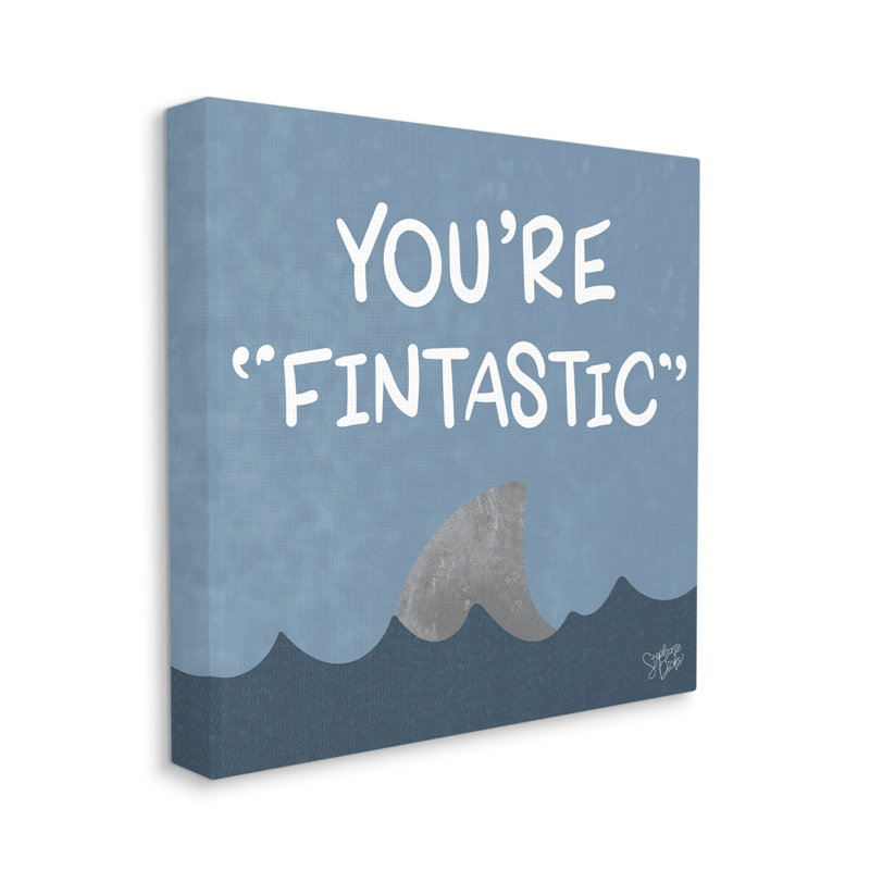 " Funny Fintastic Saying Text Shark Fin Swimming Ocean " by Stehanie Dicks, Wrapped Canvas, 17" H x 17" W x 1.5" D