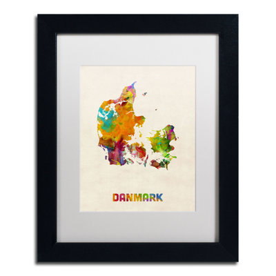 « denmark aquarelle map » par michael tompsett, impression encadrée