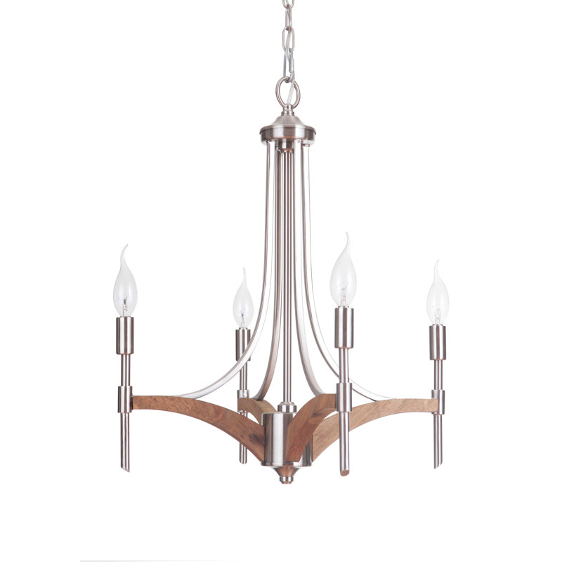 Style bougie classique/traditionnel 4 lumières lustre Polen, Nickel brossé