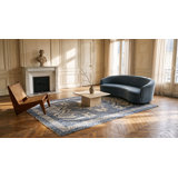 Geometric Animal Motif Antique Small Size Blue and White Indian Cotton Agra Rug