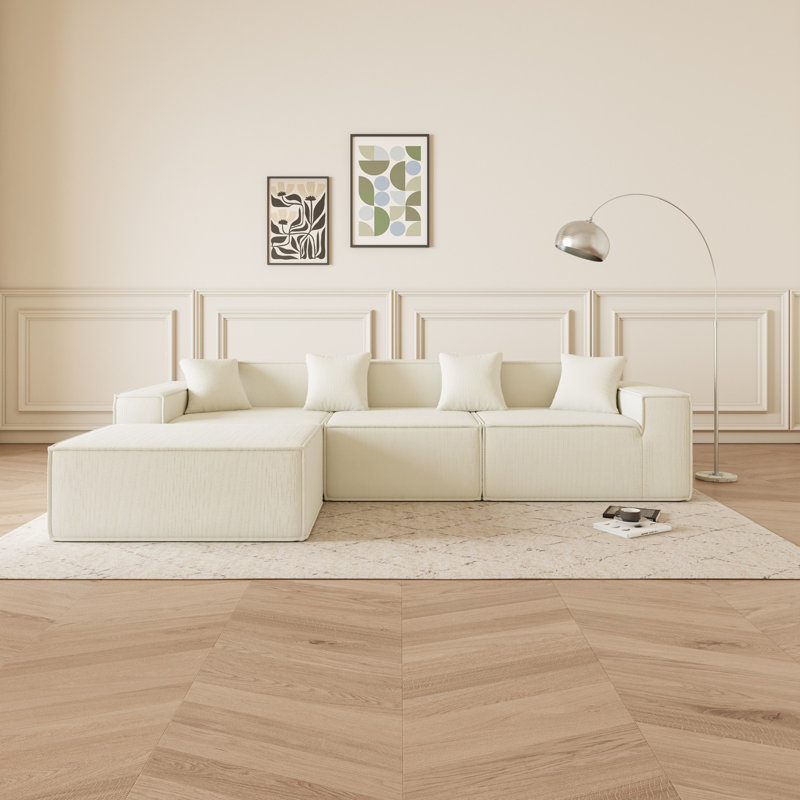 Boneless Modular L-Shaped Sectional Sofa, Beige Corduroy