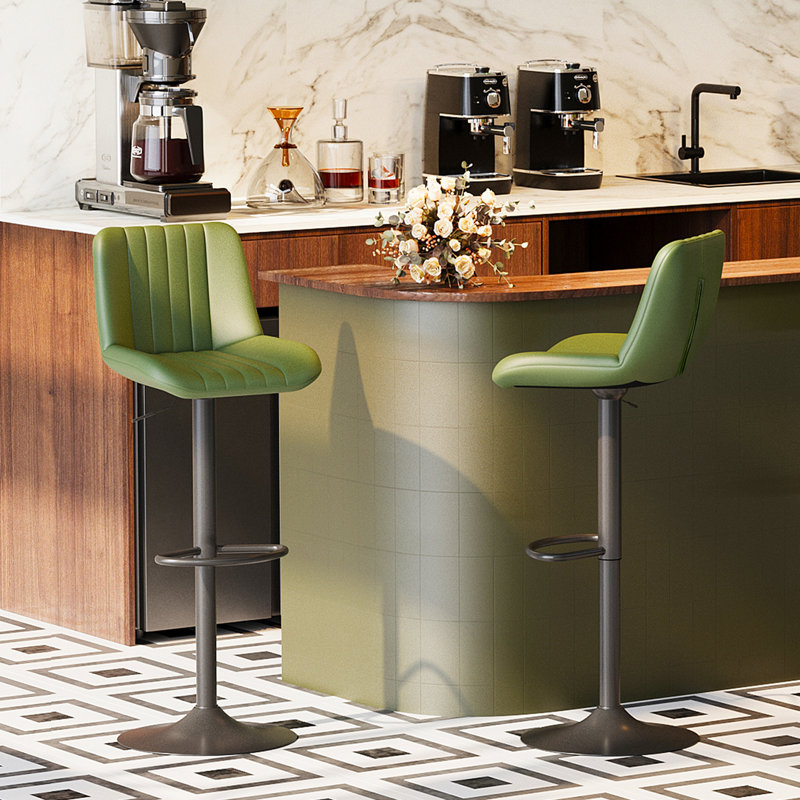 Swivel Upholstered Adjustable Height Counter Stool with Metal Frame, Green