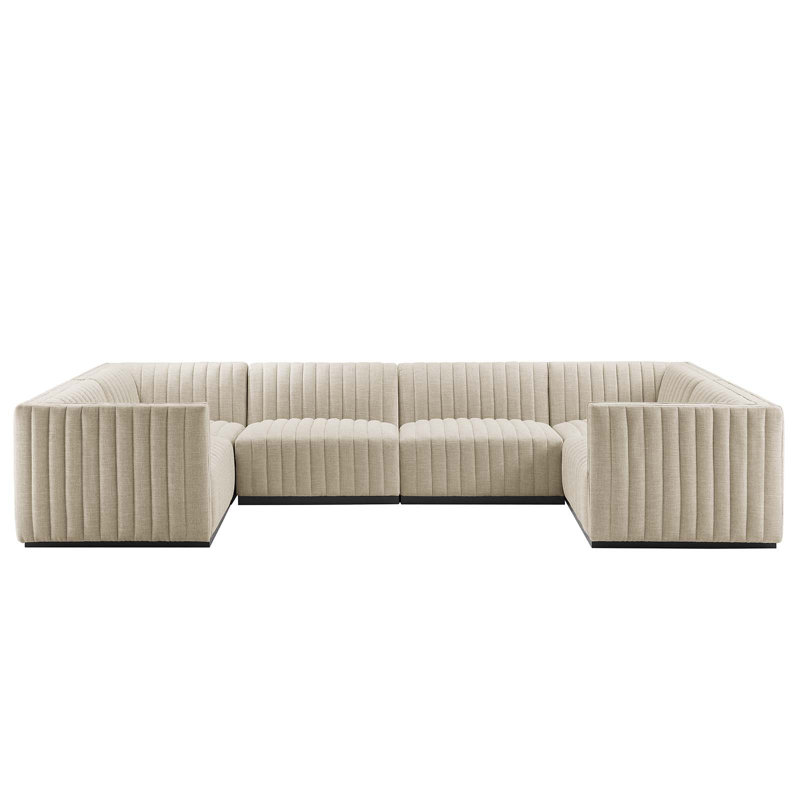 Modway Conjure Channel Tufted Upholstered 6-Piece U-Shaped Sectional, Beige Velvet