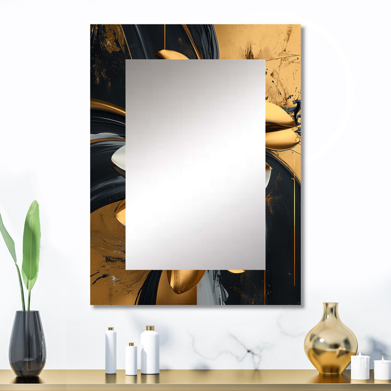 Golden Dahlia Petal Geometry II - Dahlia Large Mirror, Traditional Decorative Wall Mirror, Printed Metal Art, 32" x 24"