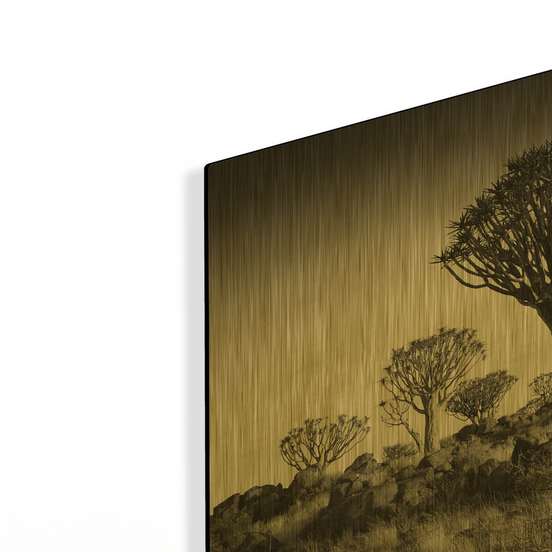 « Arbres à carquois de Namibie » par Nina Papiorek, tableau mural en métal doré, 30,5 x 30,5 cm, 12 po x 12 po