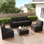  6 Pieces Patio Furniture Set, Black Rattan Modular Sectional Outdoor Conversation Sofa Set