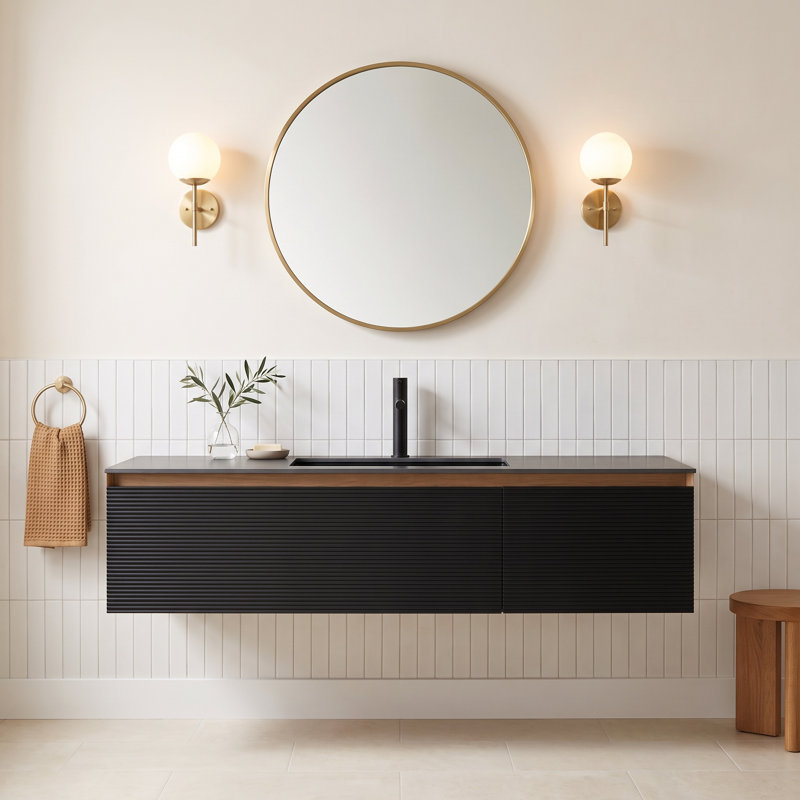 Diella 60.00'' Single Bathroom Vanity with Stone Top, Matte Black