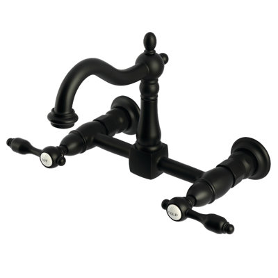 Kingston Brass Tudor Double-Handle 2-Hole Wall-Mount Bridge Kitchen Faucet