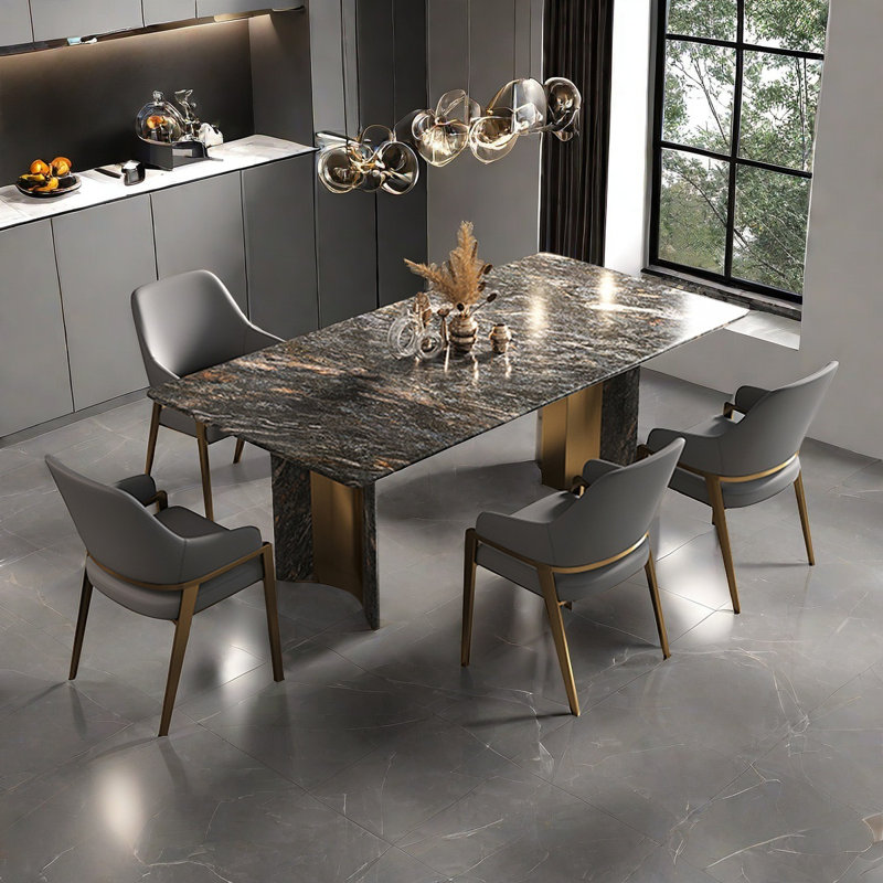 Rectangular Artificial Marble Dining Table Set, 29.9"H x 63"L x 35.4"W