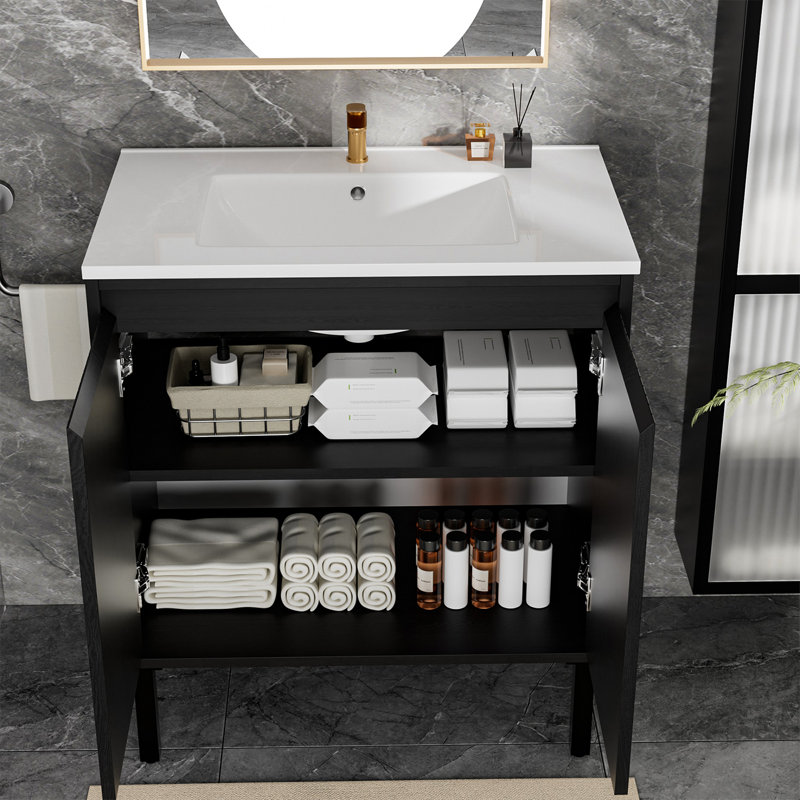 Meuble-lavabo flottant moderne Avenora avec matériaux écologiques et résistance à l'humidité (évier non inclus), Noir mat