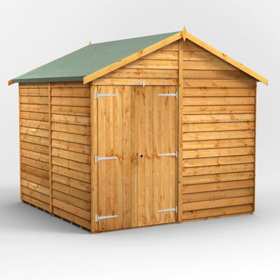 Powersheds 8 x 8ft Timber Overlap Windowless Apex Garden Shed, Double Doors
