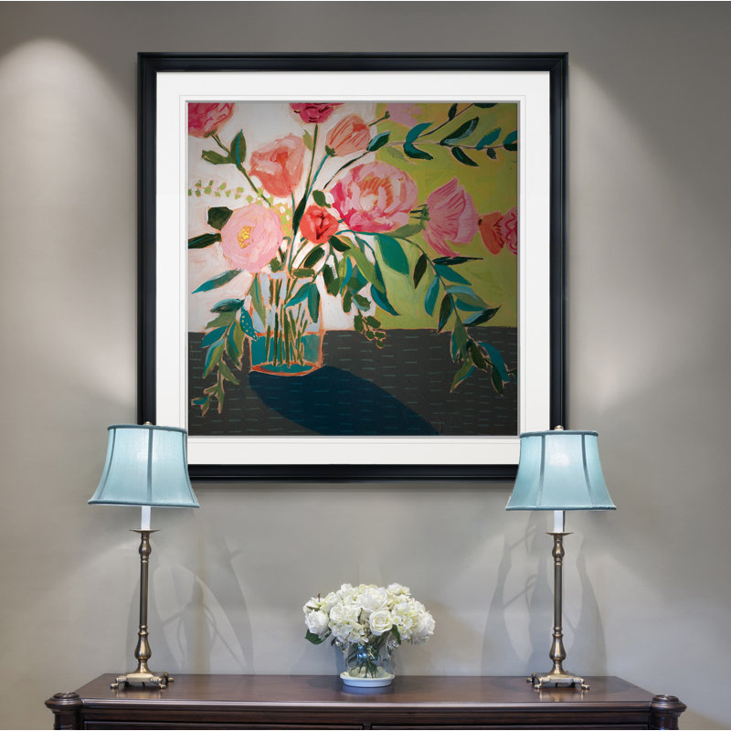 «Quirky Bouquet I», peinture, H 28 po x l 28 po x P 1,5 po, Cadre noir