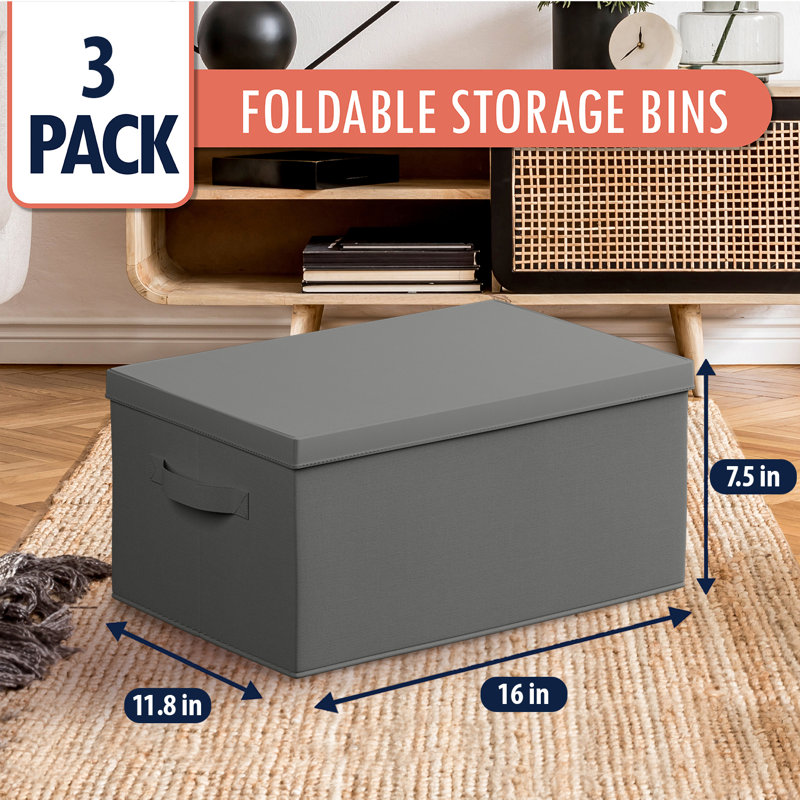 Boîte en tissu pliable et pliable, gris, H 7,5 po x l 11,8 po x P 16,5 po