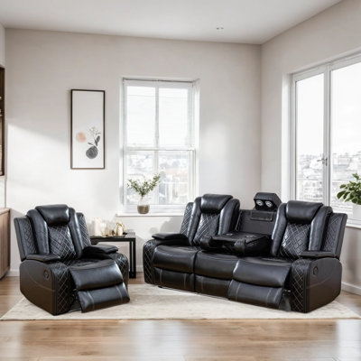 Myaira 2 - Piece Vegan Leather Home Theater Power Reclining Living Room Sofa Set with Wireless Chargers and LED Light