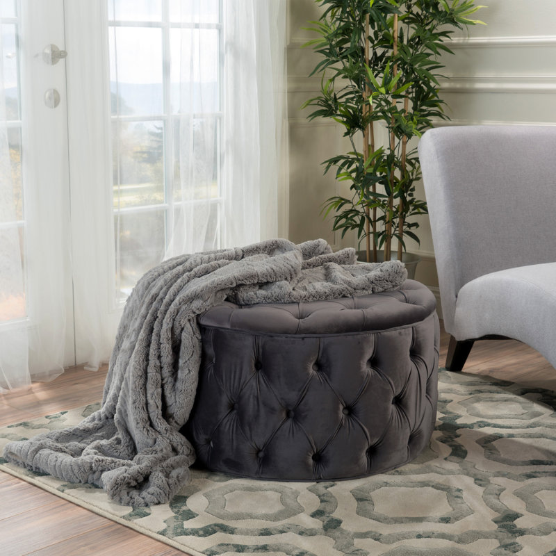 Conception de repose-pieds rond capitonné de type cocktail polyvalent, durable et stylisé de 29,5 po de largeur pour un confort moelleux Koehn