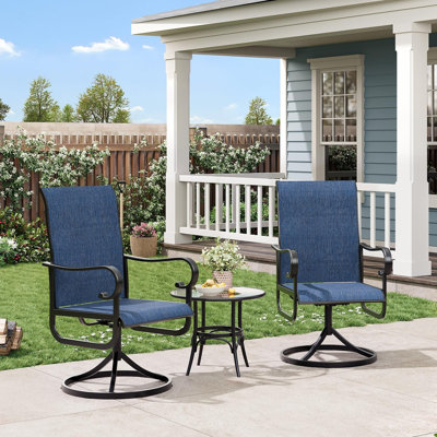 Ensemble de 6 chaises de salle à manger à bascule pivotantes pour l'extérieur, chaises de patio en fer textilene à structure en fer, chaises rotatives résistantes aux intempéries pour terrasse, noir et bleu marine