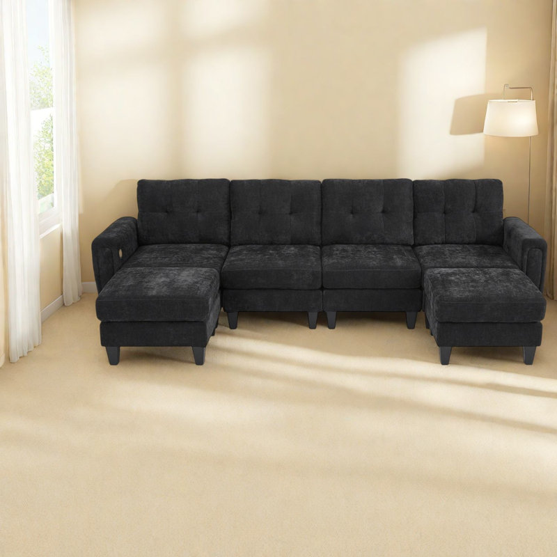 Canapé polyvalent en forme de U, revêtement en chenille, maison moderne