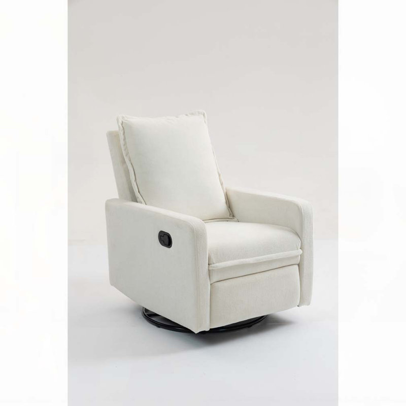 Velvet Swivel Recliner Chair, White
