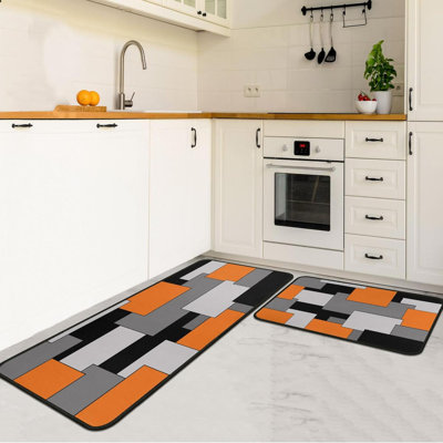 Geometric  Kitchen Rugs Set Of 2 Checkered  Kitchen Mats For Floor Non-Slip Backing Kitchen Mat Washable Runner Rug For Home  Kitchen Decor And Accessories