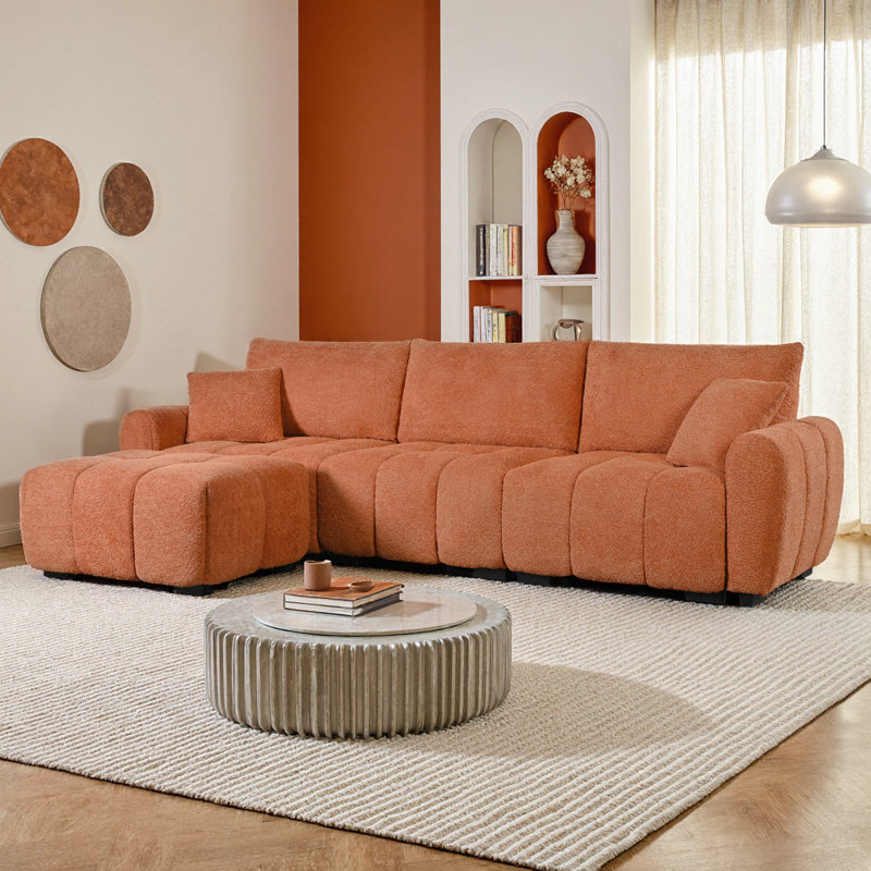 Canapé modulaire en L en forme de L avec tirette, repose-pieds mobile et sièges très larges - crème de 110 po, Orange