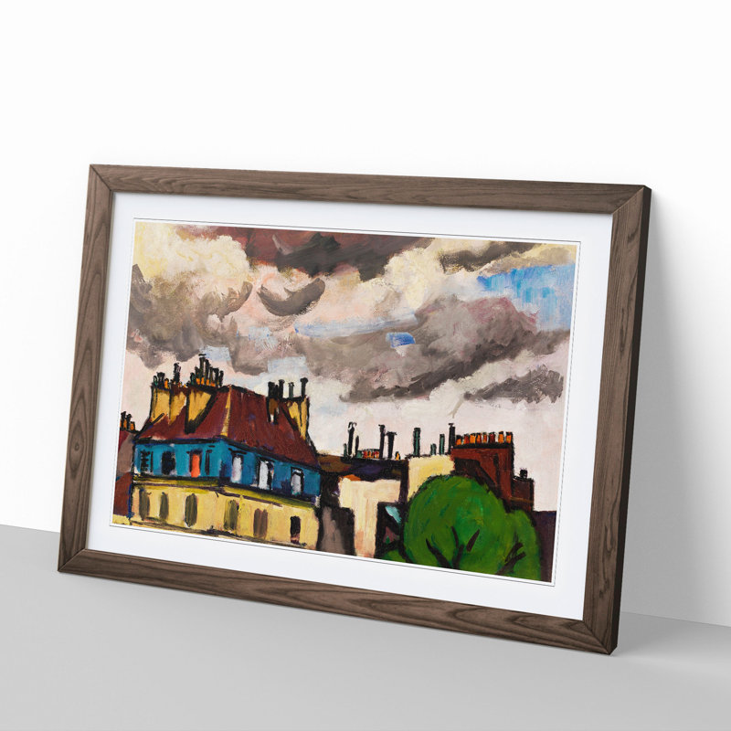 Rooftops and Clouds in Paris by Henry Lyman Sayen - Picture Frame Painting, 27cm H x 36cm W x 2cm D, Walnut Framed