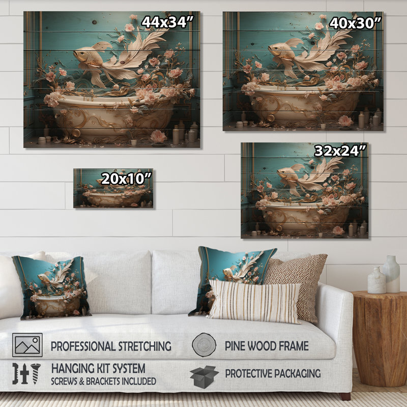 Art déco de salle de bain II sur bois, H 10 po x l 20 po x P 0,78 po