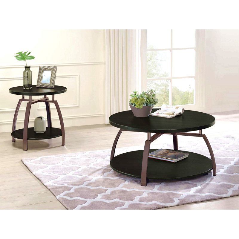Table basse ronde gris foncé et nickel noir