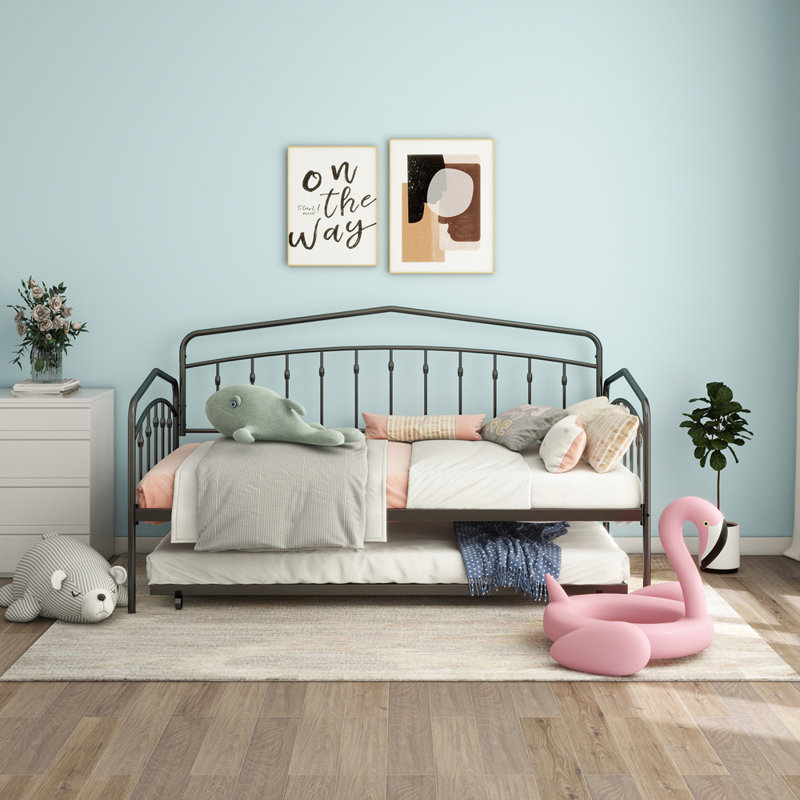 Lit de jour avec couchette, structure en métal durable et design élégant pour les chambres à coucher modernes, Noir