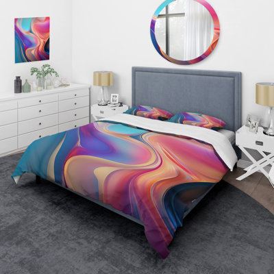Ensemble de housse de couette transitionnelle rose et bleu - Formes abstraites modernes