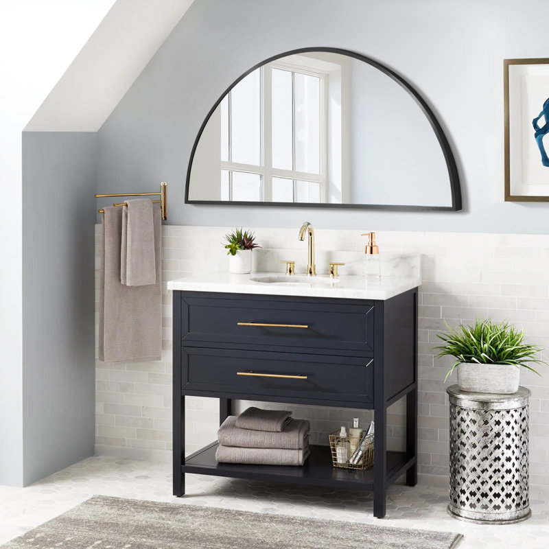 Metal Wall Mirror, Black, 20" x 40"