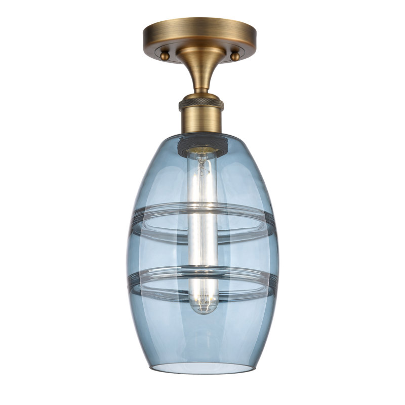Plafonnier semi-encastré 1 lumière Ballston - Abiagael, H 9,38 po x l 5,88 po x P 5,88 po, Bleu princesse, Laiton brossé