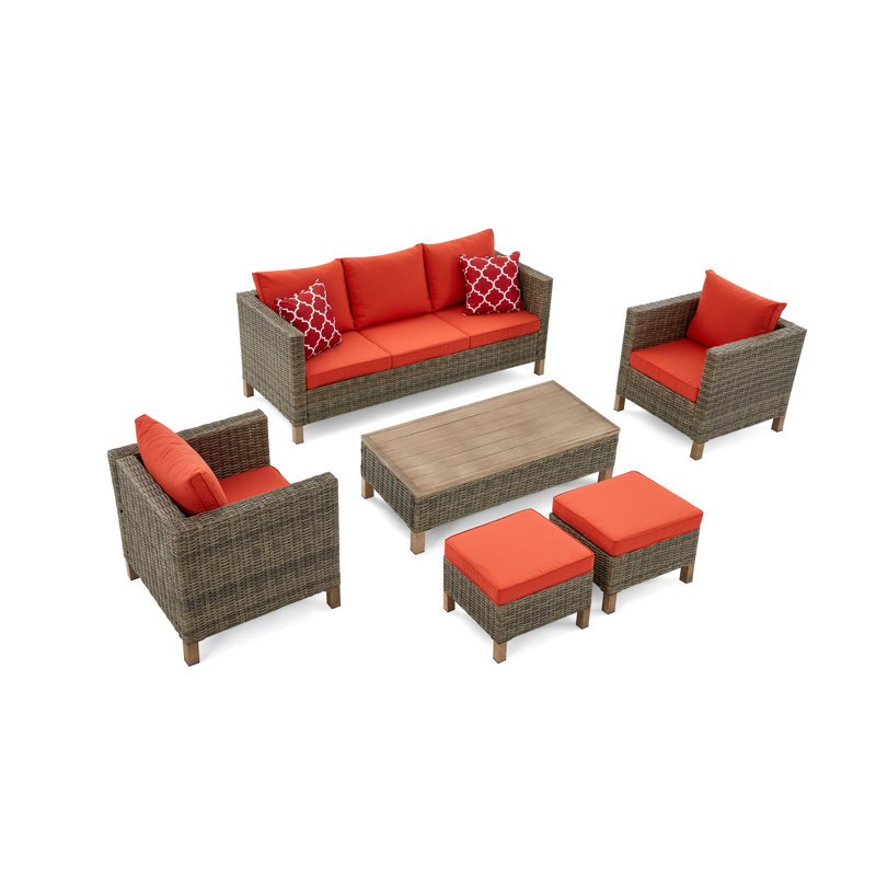Duponta 6 Piece Sectional Seating Group with Cushions, Orange
