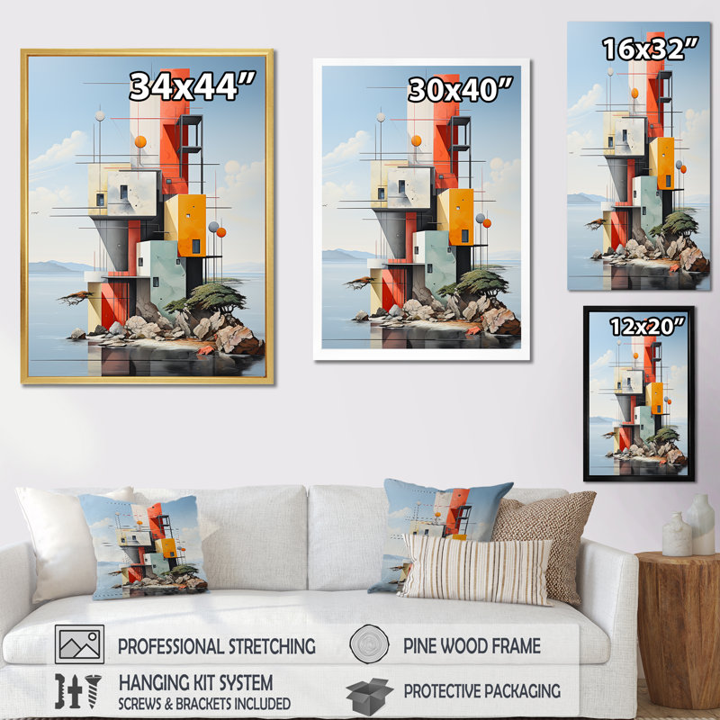 «Ocean De Stijl Lansdcape» sur toile, Cadre simple noir, H 32 po x l 24 po x P 1 po