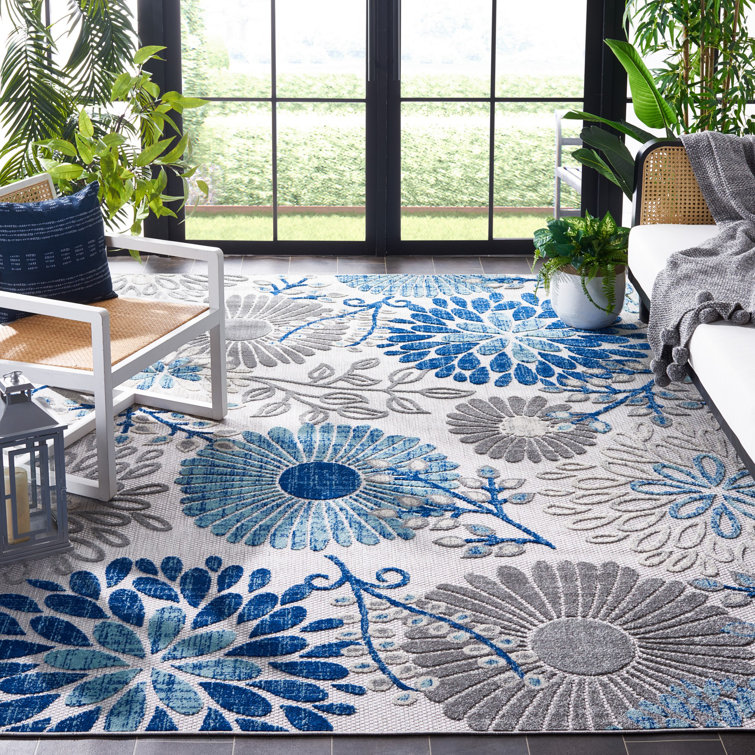 Kellems Indoor/Outdoor Grey/Royal Blue Rug