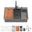 Évier de cuisine à encastrer 91 x 56 x 23 cm (36 x 22 x 9 pouces) noir canon de fusil avec robinet extractible, distributeur de savon et grille de fond anti-rayures