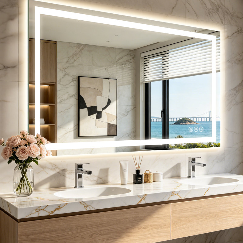 Super Bright LED Bathroom Mirror with Front&Back Lighting,Anti-Fog, Tempered Glass, 3-Colors, Dimmable Brightness, with ETL/UL