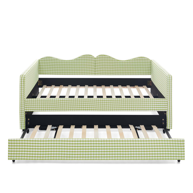 Lit de jour rembourré avec couchette et poche de rangement Gingham, Vert