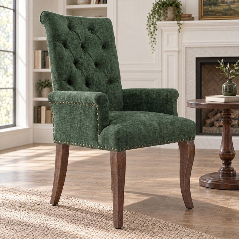Chaise de salle à manger rembourrée en chenille Modern, Vert