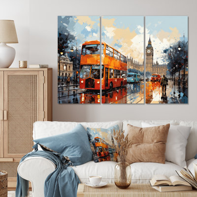 «Red Beige City London Popart I» sur toile, reproduction de 3 pièces